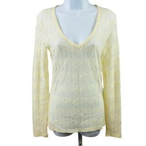 BKE Boutique Cream Lace Stretch Long Sleeve Fitted Sheer Layering Top S